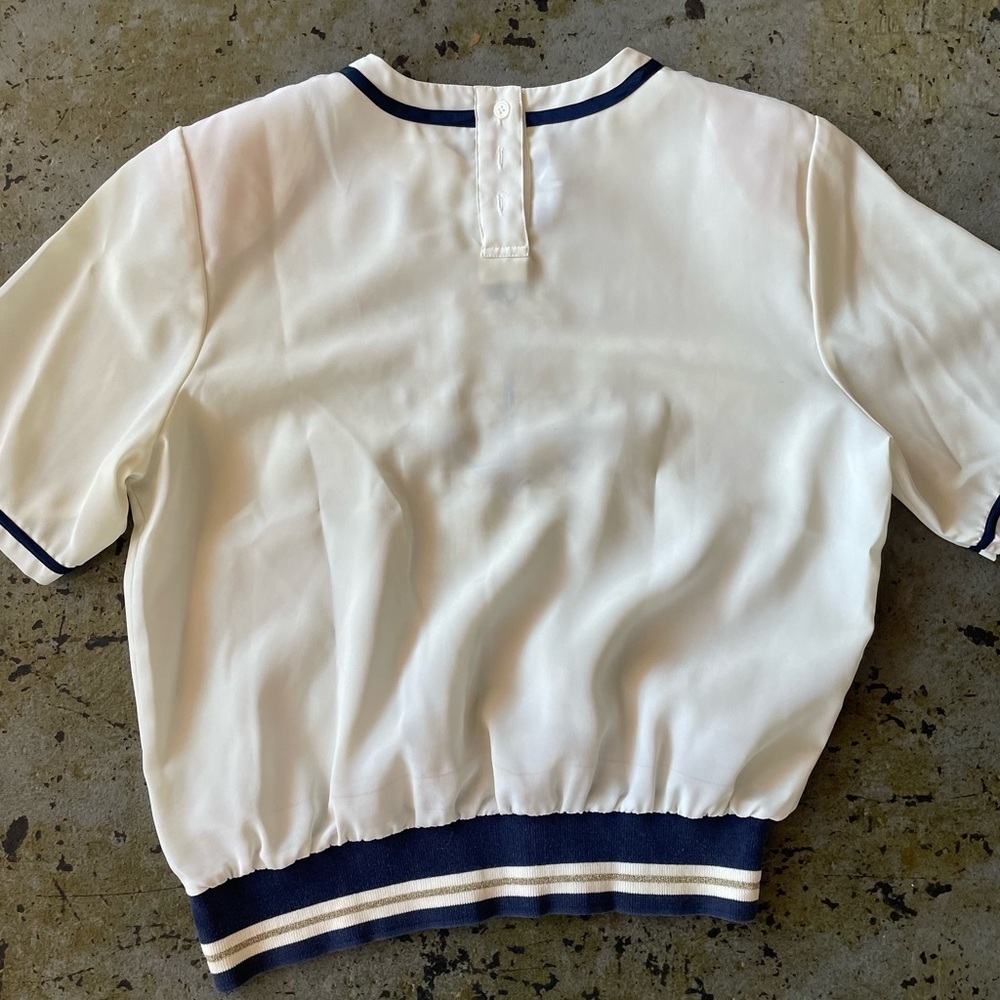 Laura & Jayne Collection Embroidered Nautical Anchor Cream and Navy Top Size 14 - Picture 6 of 6